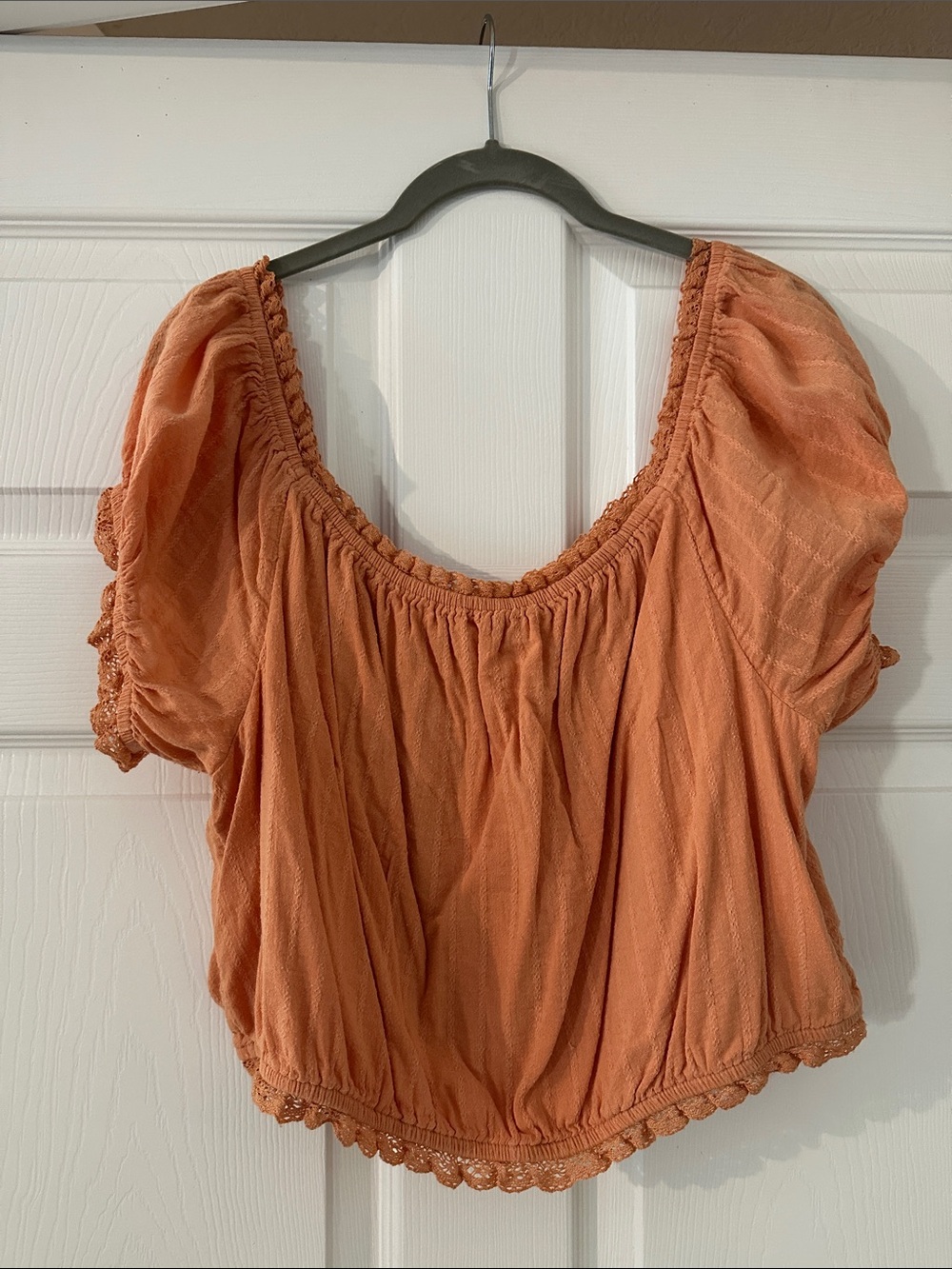 American Eagle Outfitters Orange Puff Sleeve Cropped Blouse